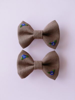 lniane kokardy do włosów haftowane