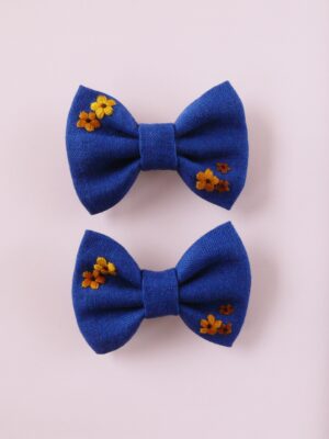 kokardy do włosów z lnu haftowane